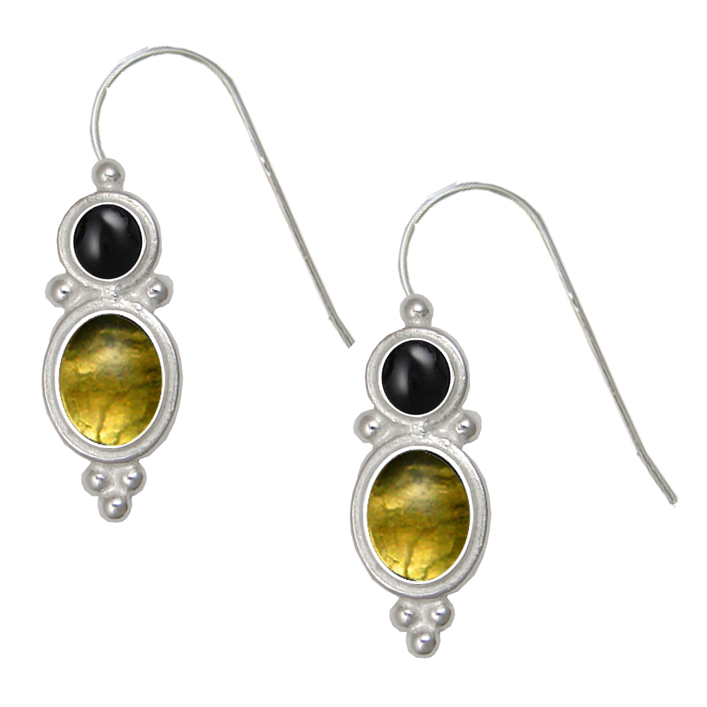 Sterling Silver Drop Dangle Earrings Citrine And Black Onyx